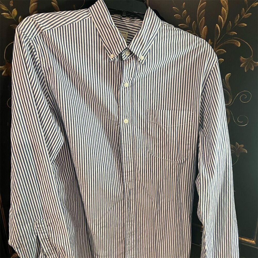 J.Crew Men's M Blue Striped Long Sleeve Button-Down Shirt Casual